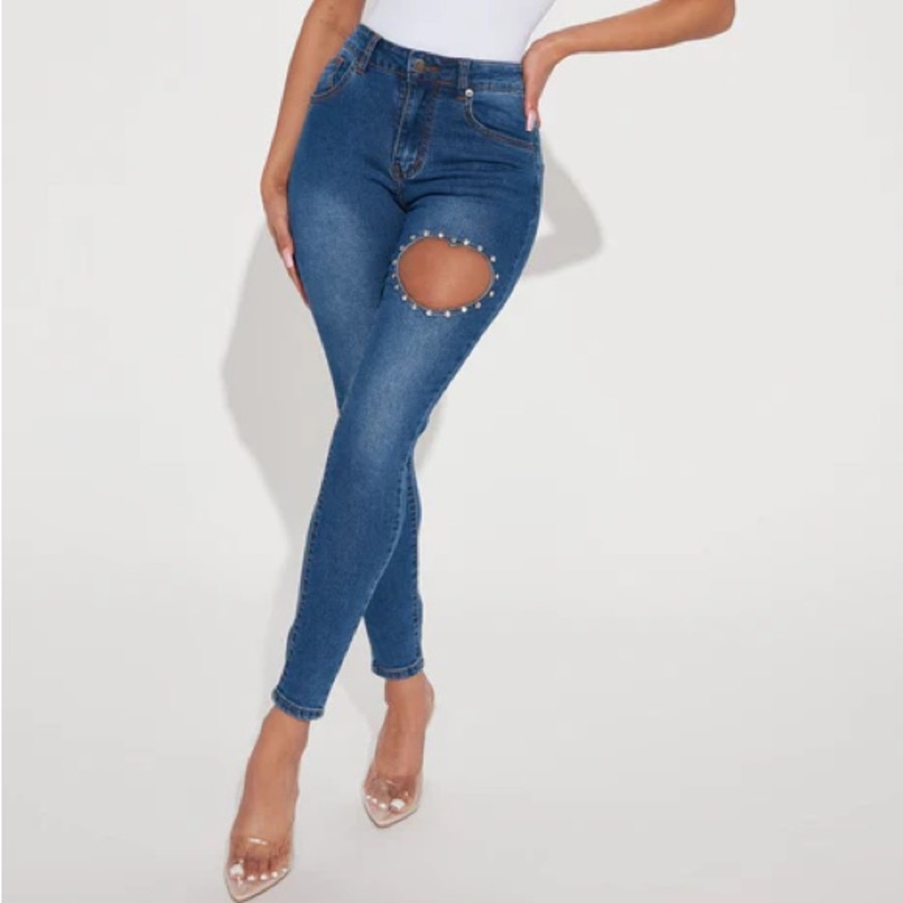 Heart cut out blue jeans fashion nova size 2